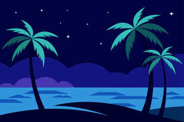 palm trees by beach at night