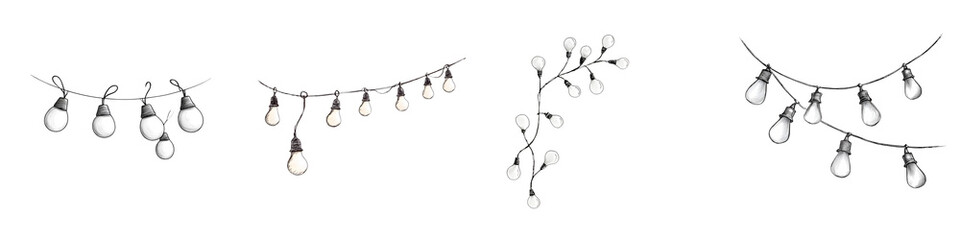 String Light Illustrations Collection: Hand-Drawn Decorative Elements