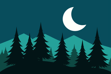Obraz premium silhouette of pine covered hills under crescent