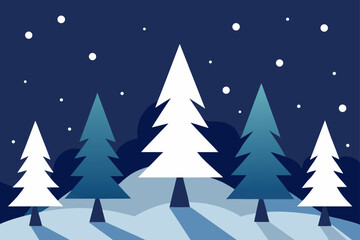 Obraz premium snow covered trees sparkling in starlight