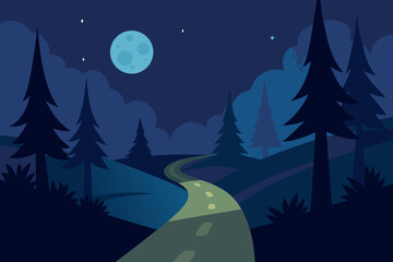 woodland trail illuminated by moonlight