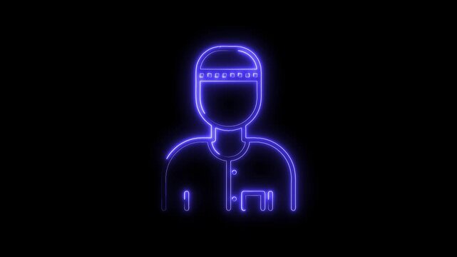 Neon blue outline of person wearing visor on black background animated icon