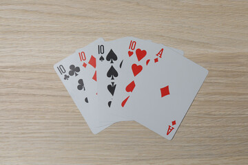 poker card on wooden background