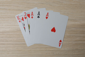 poker card on wooden background