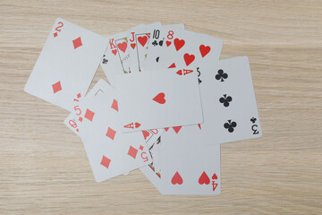 poker card on wooden background