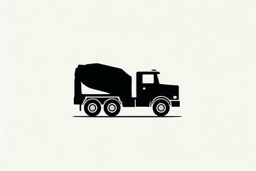 Cement Truck Icon Simple Black and White Construction Vehicle Symbol Concrete Mixer Graphic Minimalist Design Building Industry Logo Transportation Art

