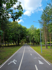 Pedestrian and bicycle lanes in the park in Dubna, Russia
