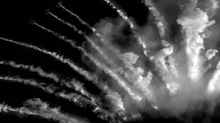 Dramatic Explosion of Smoke and Light Emanating from Sky