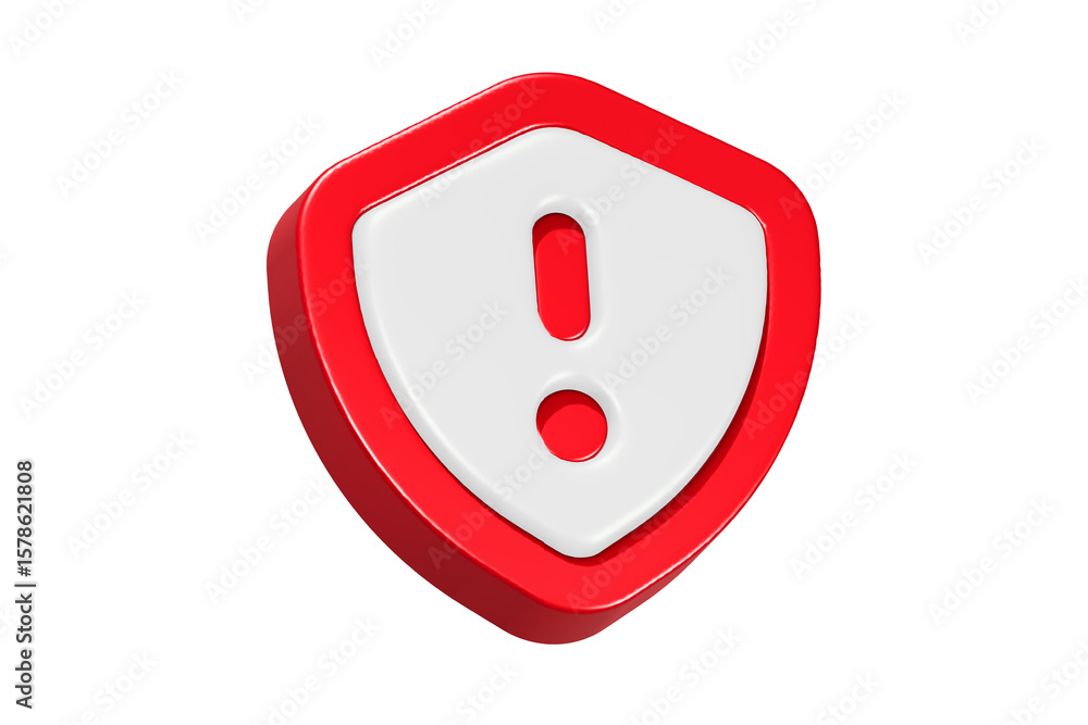 Poster alert sign with shield 3d rendering realistic