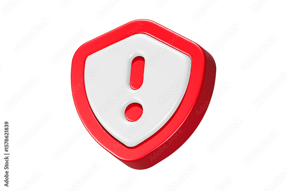 Poster alert sign with shield 3d rendering realistic