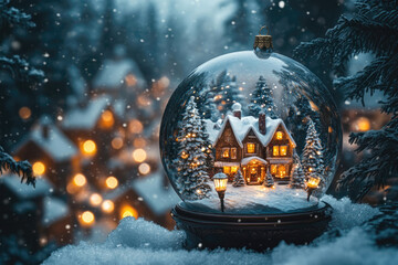 Softly Lit Lanterns Illuminate a Quiet Christmas Village Scene
