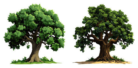 Cartoon fantasy trees with curly branches isolated on transparent PNG image ideal for storybook maps or magical forest scenes