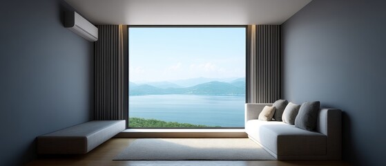 Bright Modern Living Room with Scenic View and Minimalist Design Elements
