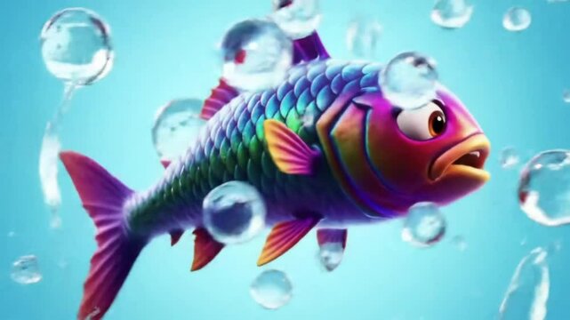 Colorful cartoon fish bubbles underwater