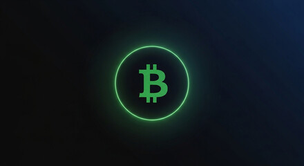 Obraz premium Minimalist Bitcoin Symbol with Glowing Ring on Dark Gradient Background