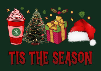 tis the season Christmas PNG | winter latte Santa presents tree Vibes coffee | Retro Christmas png, Santa Claus, Merry Christmas
