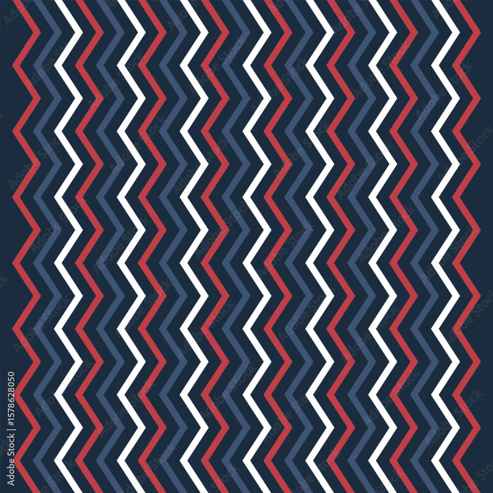 Poster background pattern seamless lines zigzag red, white and red color stripes on dark blue background. c