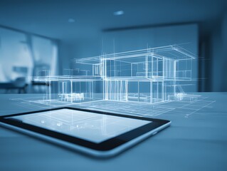Digital Blueprint of Modern House Design with Tablet Technology