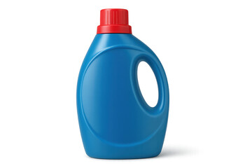 Blue plastic detergent bottle with red cap isolated on transparent background, perfect for showcasing cleaning products