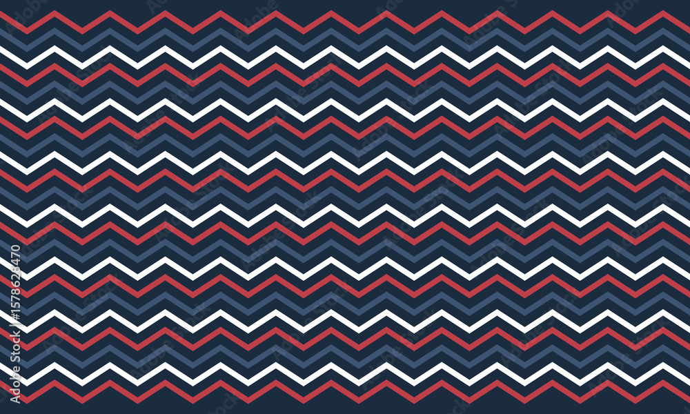 Poster background pattern seamless lines zigzag red, white and red color stripes on dark blue background. c