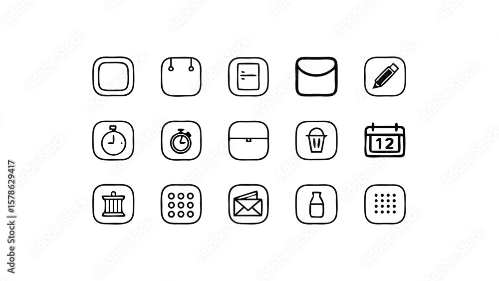 Poster set of hand drawn minimalist icon designs for user interface and applications