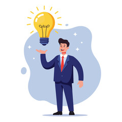 Full body businessman presenting lightbulb idea