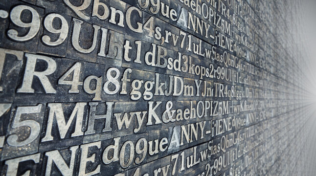 Letterpress blocks with letters and numbers receding into the distance.