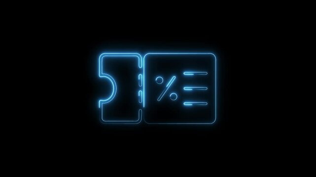 Animated neon coupon code icon discount offer isolated on black background