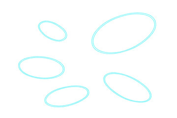 Five glowing neon ovals in turquoise color rotating on a transparent background, perfect for digital projects