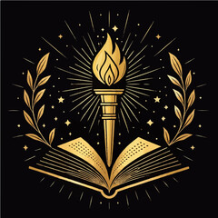 A luxurious golden emblem featuring an open book 
