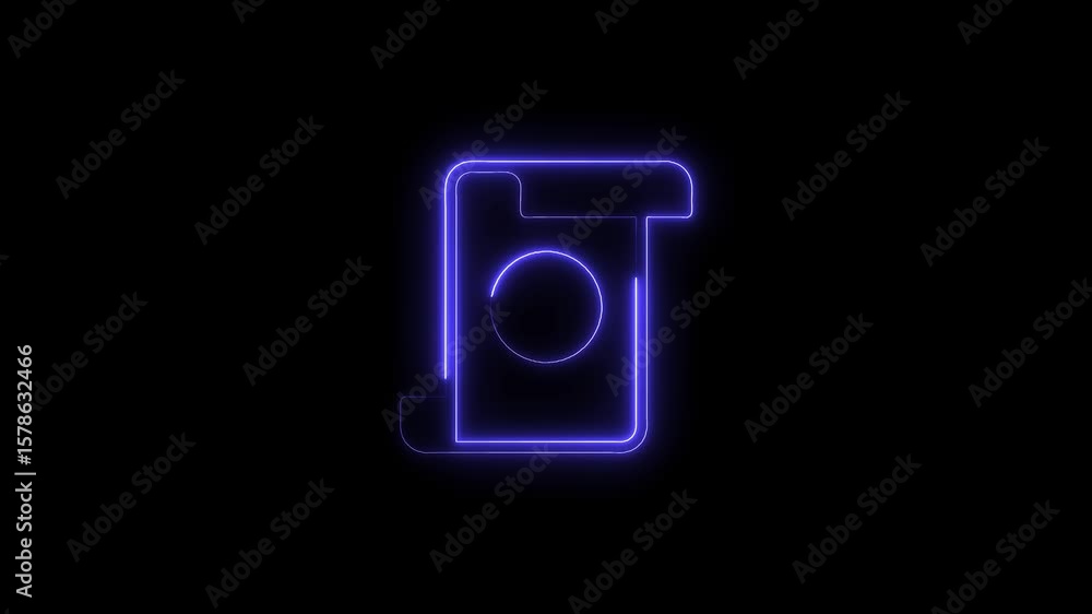 Poster neon scroll icon animation glowing blue light on black background with alpha channel