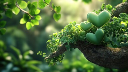 Lush green hearts nestled in a tree