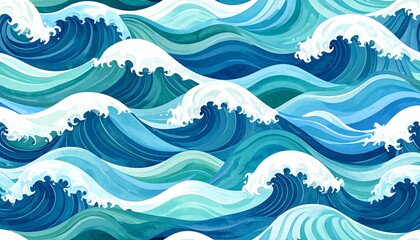 Ocean waves pattern, teal & blue
