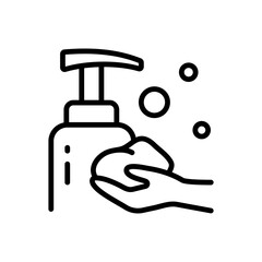 Sparkle Foam Cream on Hand Icon. Whipped Soap on Hand Symbol. Soap Foam Cloud with Bubbles. Wash, Cleansing, Hygiene Skin Concept. Isolated Vector Illustration