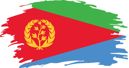 Stylized Eritrean Flag with Green, Red, Blue Triangles and Yellow Wreath, Brushstroke Design