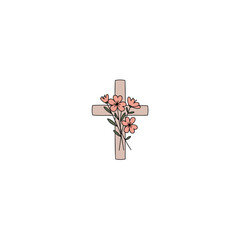 Small cross decorated with flowers on a transparent background
