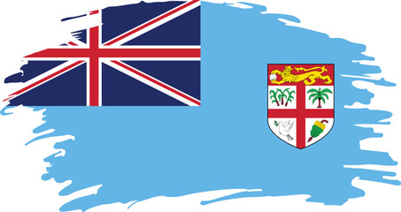Stylized Fijian Flag with Union Jack and Coat of Arms, Brushstroke Light Blue Design
