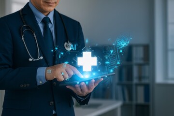Doctor Utilizing Advanced Technology: Exploring the Future of Medicine Through Innovative AI-Powered Diagnostics and Enhanced Patient Care Solutions.
