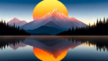 Majestic mountain scenery reflected in tranquil lake at sunset for calm and peace - Powered by Adobe