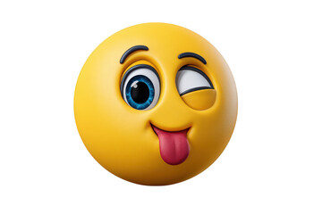 Fototapeta premium Playful winking emoji with tongue sticking out isolated on transparent background