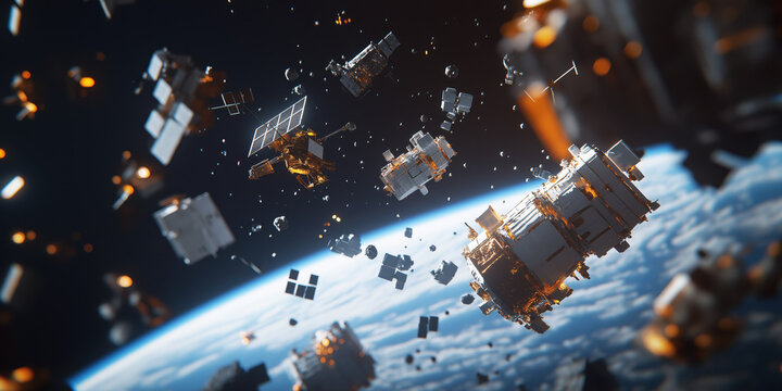 Satellite debris in Earth's orbit creates a complex and cluttered space environment