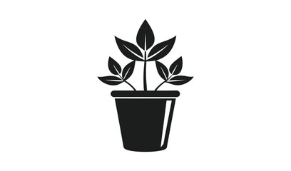 Obraz premium Simple black silhouette of a potted plant with three stems and leaves