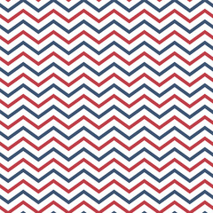 American patriotic seamless line pattern. Chevron zigzag lijn pattern. Memphis style. Flat vector zig zag sign. Chevrons wave line. Wavy stripes background. Retro pop art 80's 70's years.