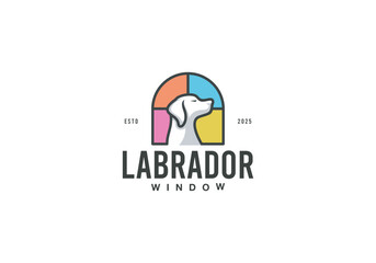 Labrador Dog Logo . Clean dog logo with a labrador silhouette inside a colorful window. Great for pet brands, shelter, or home logo.