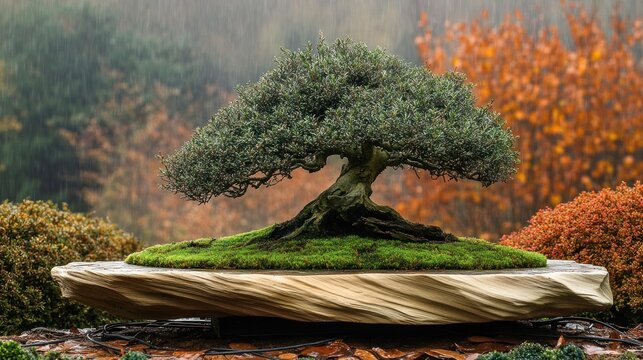 Bonsai tree in autumnal garden setting (2)