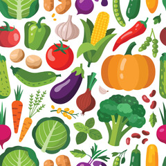 Vibrant assortment of fresh vegetables in a repeating pattern