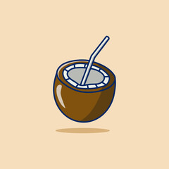 Cute coconut summer Cartoon vector Icon illustration