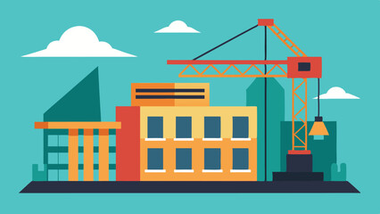 Building Construction Site with Crane City Development Illustration Vector Design

