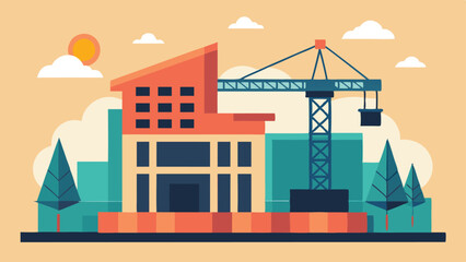 Building Construction Site with Crane City Development Illustration Design

