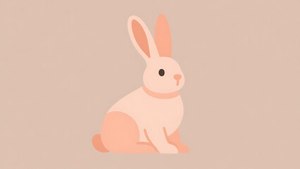 Obraz premium Cute pastel pink bunny rabbit sitting on light brown background, simple cartoon illustration of a domestic pet, spring animal design